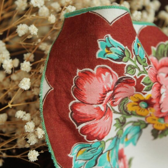 Vintage Handkerchief, Brown and Teal Wildflower Floral Print Cotton Hankie - Picture 7 of 10